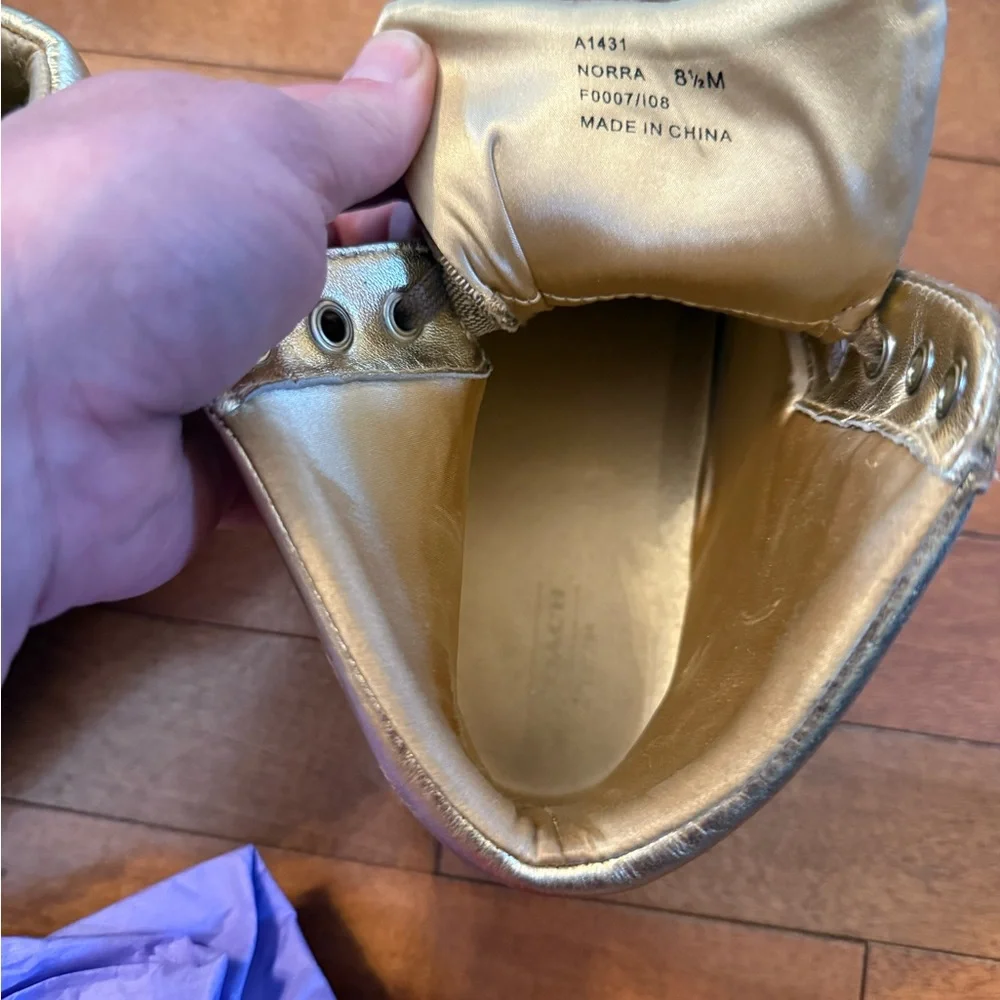 Coach Metallic Gold and Brown High-Top Sneakers - Picture 14 of 16